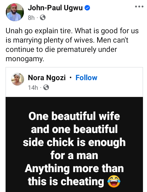 "One beautiful wife and one beautiful side chick are enough for a man. Anything more than this is cheating" - Nigerian woman says