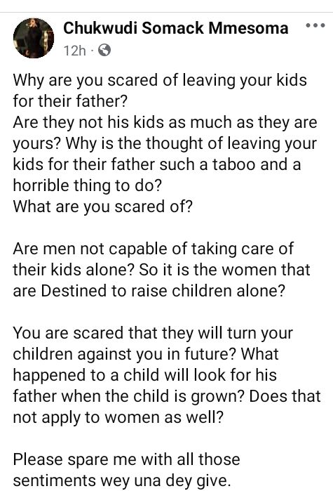 "If you don?t have any source of income, drop those children for their father" - Nigerian lady advises single mothers after woman abandoned her husband and child