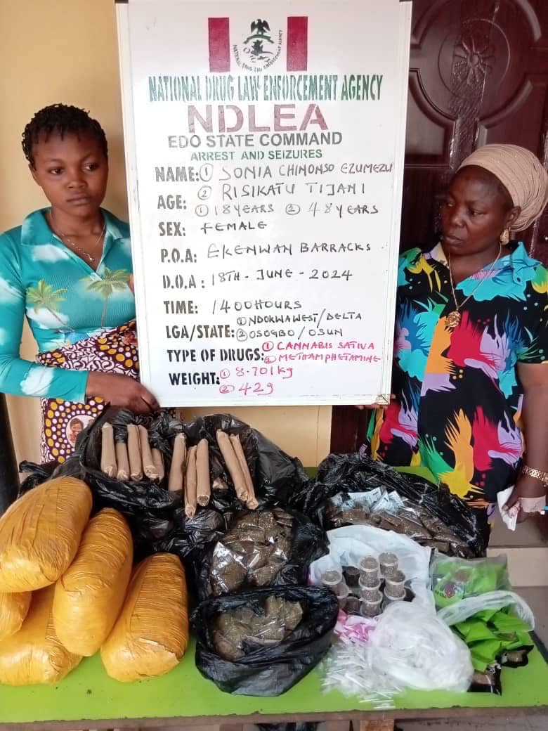 Woman and teenage girl arrested as NDLEA bursts snake-guarded shrine used for storing illicit drugs in Edo