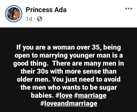 My friends married to younger men are enjoying their marriage more than some women married to older men - Nigerian lady says