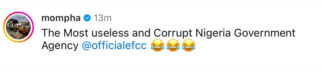 EFCC blasts Mompha and asks him to prove his allegations that they are the most corrupt agency in Nigeria