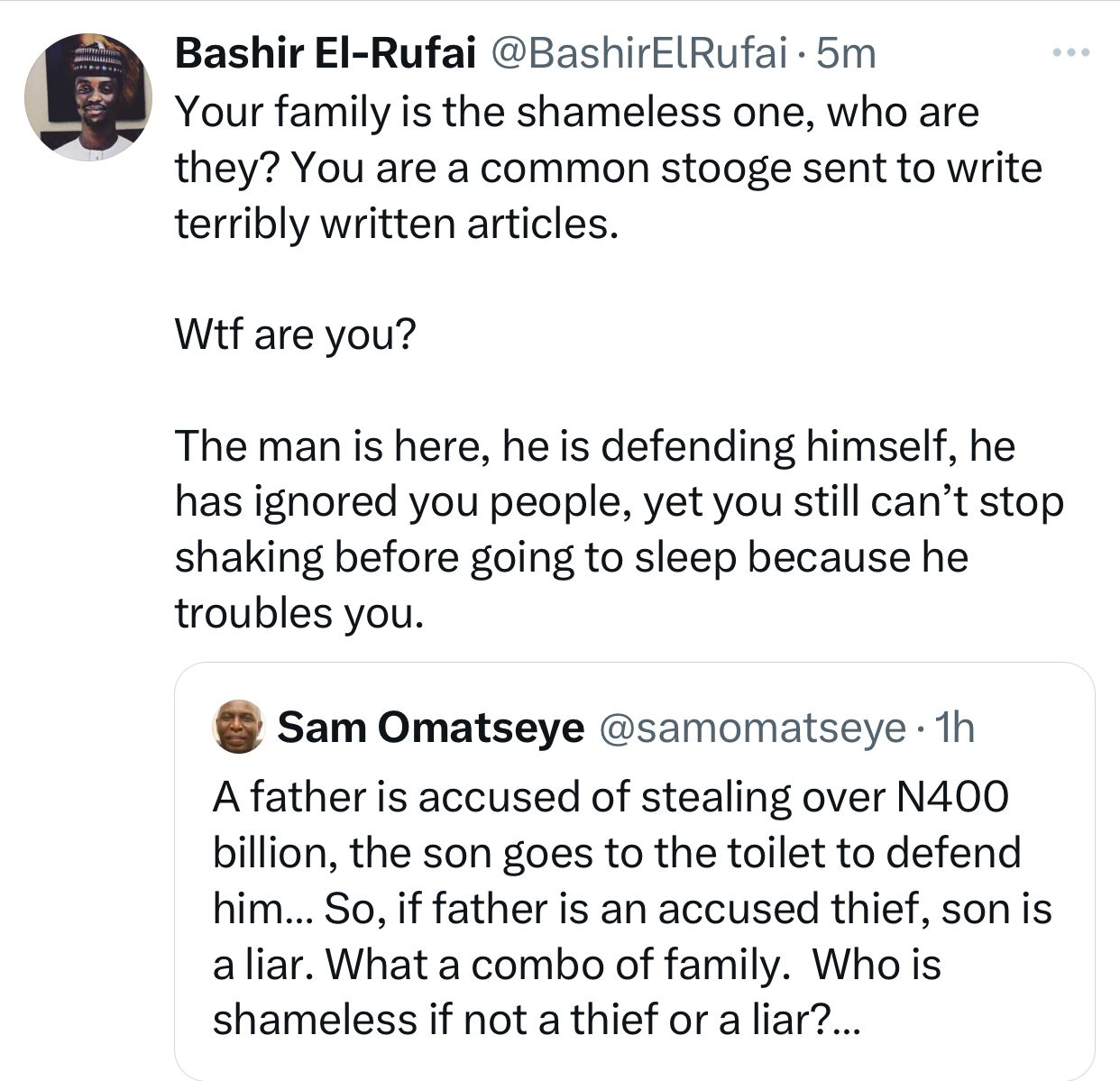 Bello El-Rufai and Bashir El-Rufai slam Sam Omatseye over scathing post he made calling out former governor Nasir El-Rufai