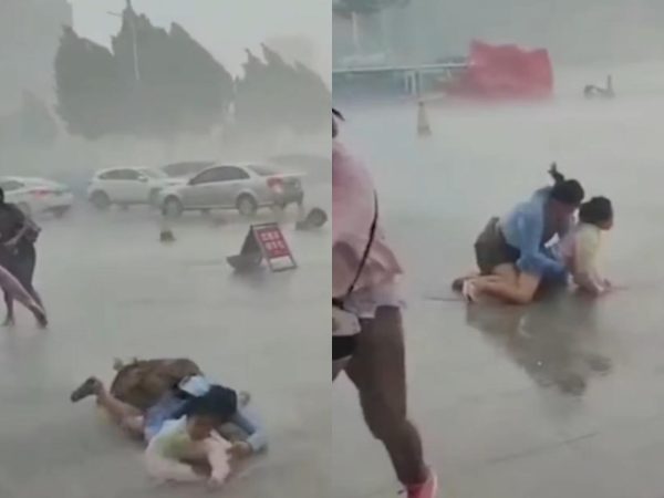 Mother and daughter swept off by intense wind in China in shocking video