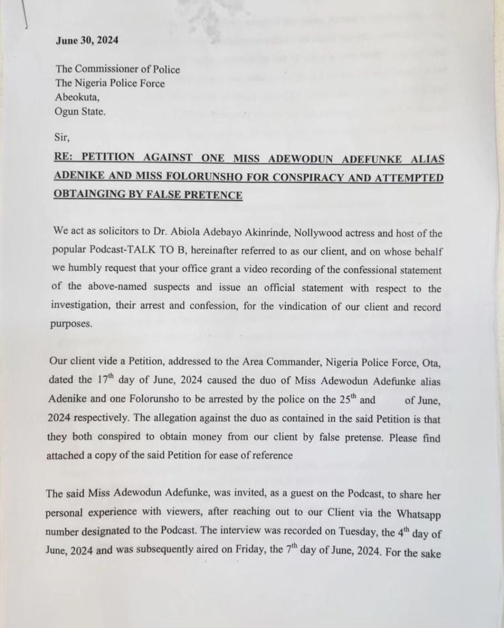 Lady who admitted having intercourse with dogs faked death and has now been arrested ? Actress Abiola Adebayo