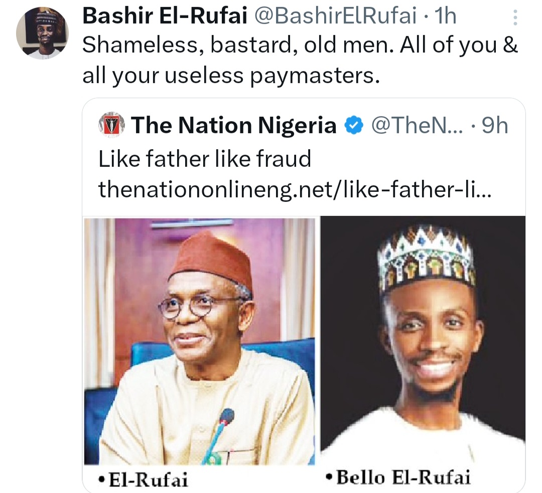 Bello El-Rufai and Bashir El-Rufai slam Sam Omatseye over scathing post he made calling out former governor Nasir El-Rufai