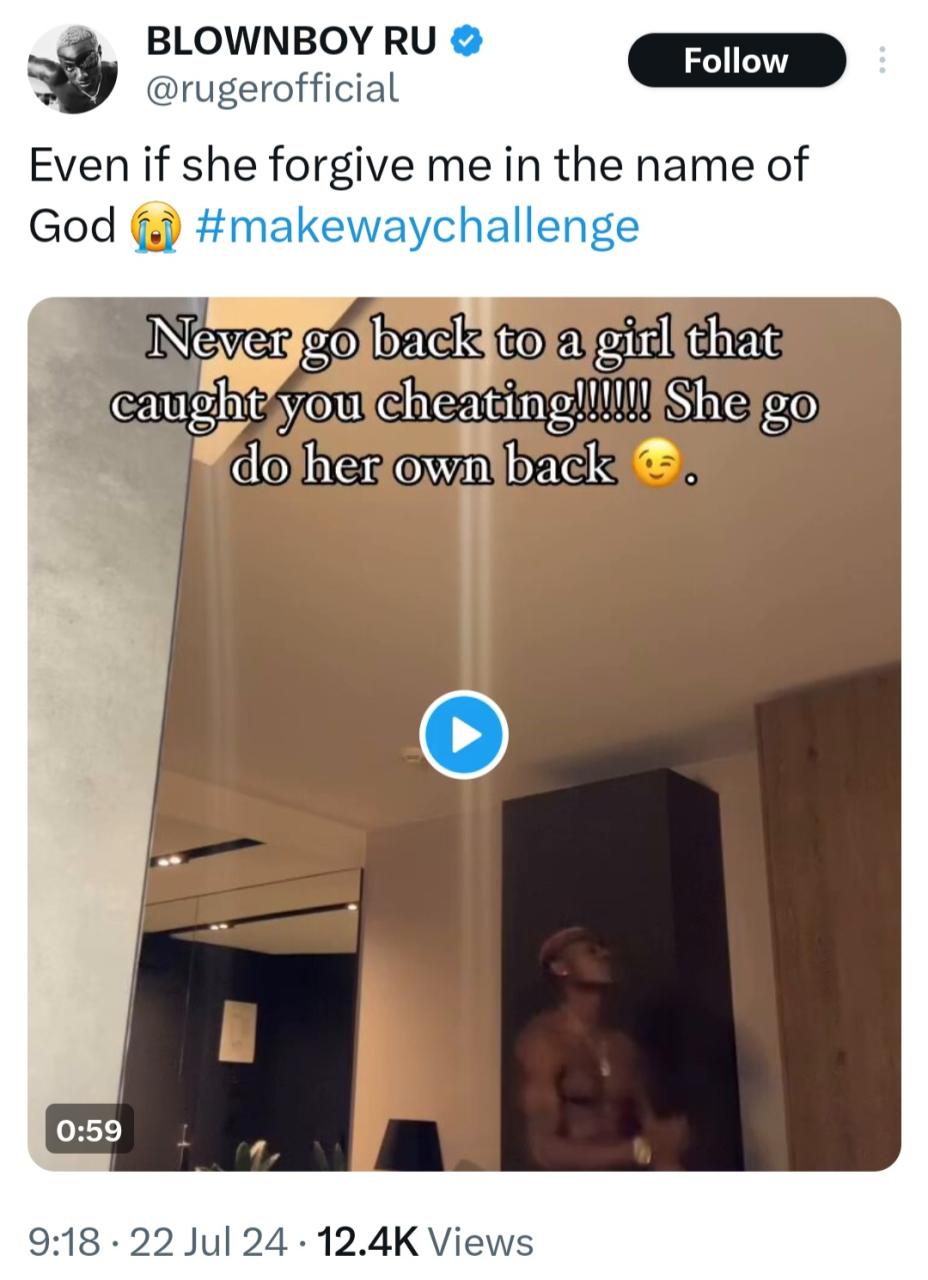 Singer, Ruger advises men caught cheating by their partners
