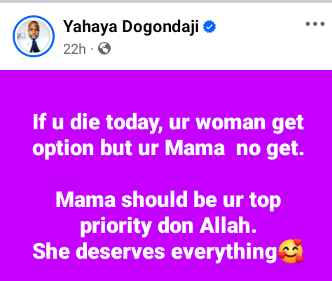 “If you d!e today, your woman has options but your Mama doesn’t. Mama should be your top priority” – Nigerian man advises men