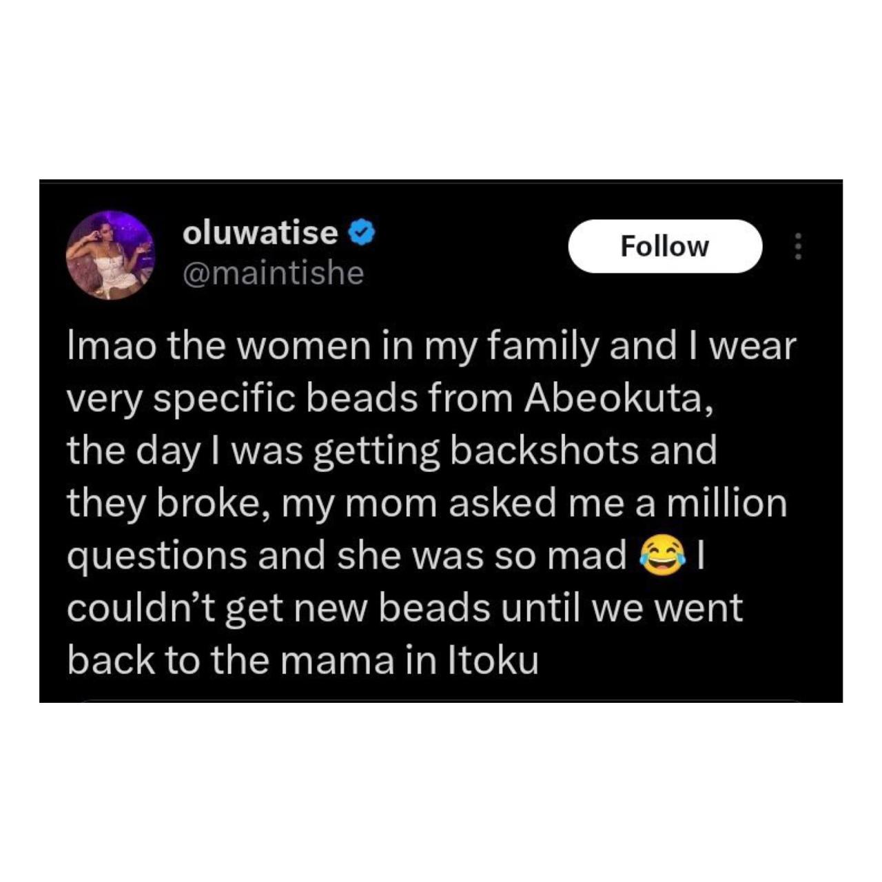 Lady sparks conversation about Itoku market after revealing how furious her mother was over a waistbead that broke when she was receiving 