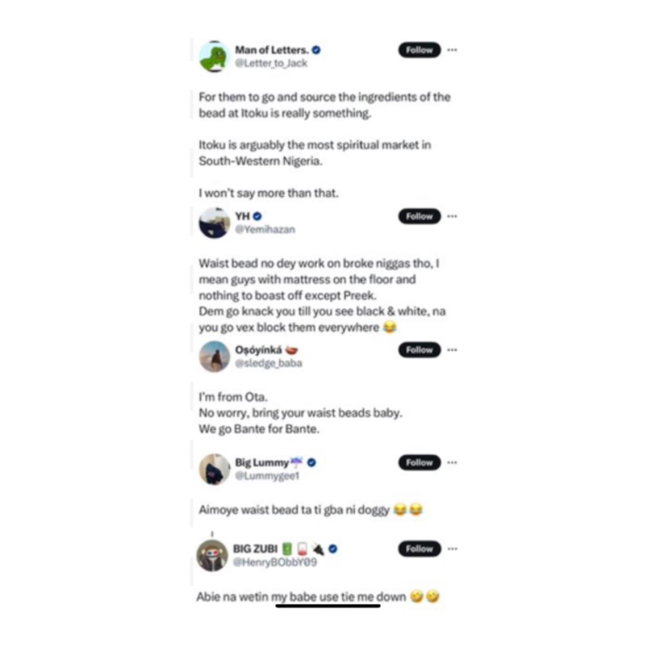 Lady sparks conversation about Itoku market after revealing how furious her mother was over a waistbead that broke when she was receiving 