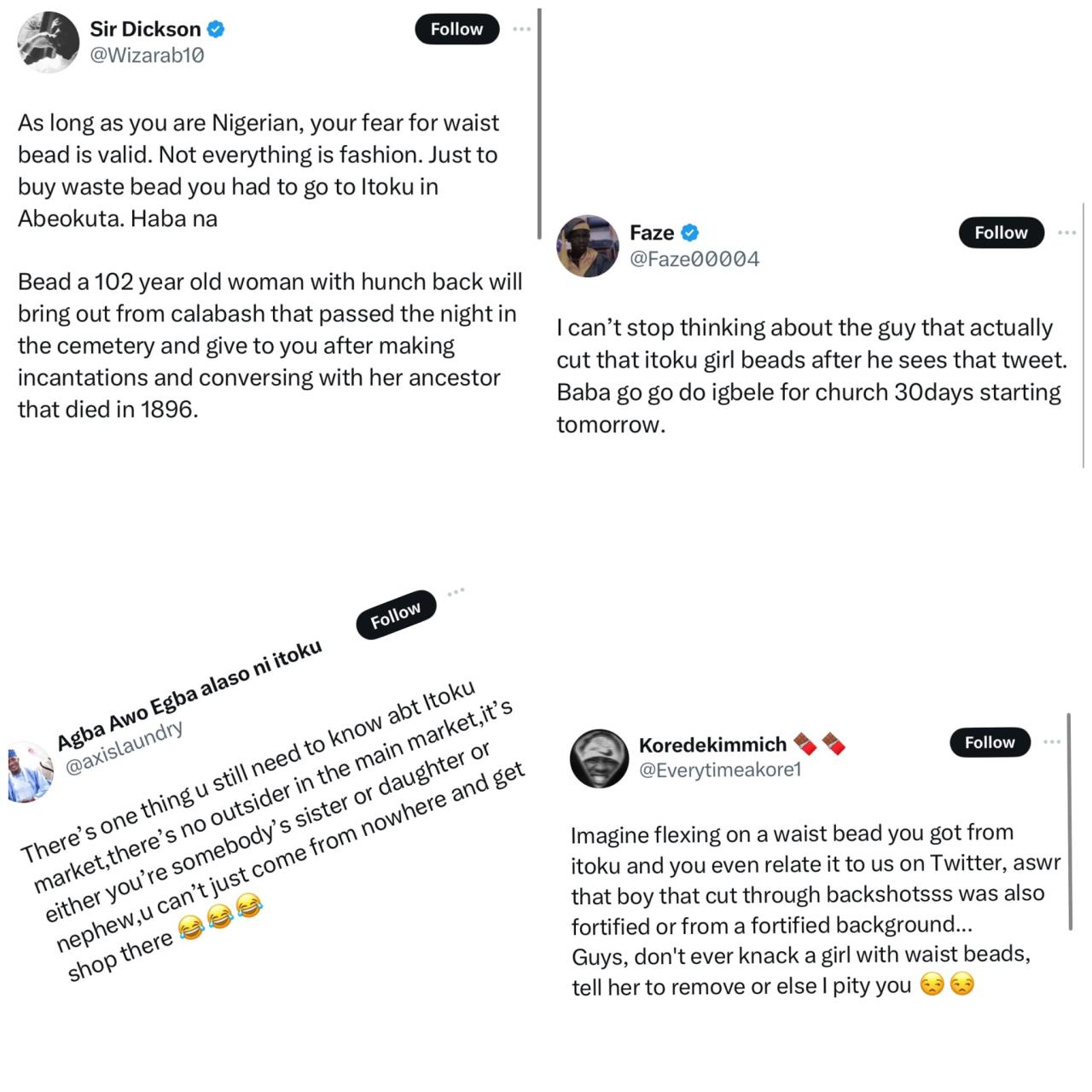 Lady sparks conversation about Itoku market after revealing how furious her mother was over a waistbead that broke when she was receiving 