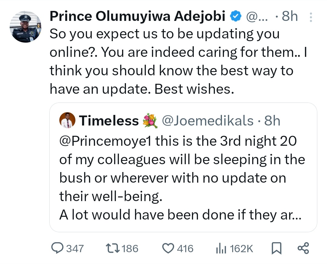 "So you expect us to be updating you online" Force PRO Olumuyiwa Adejobi says after being asked for update on abducted medical students