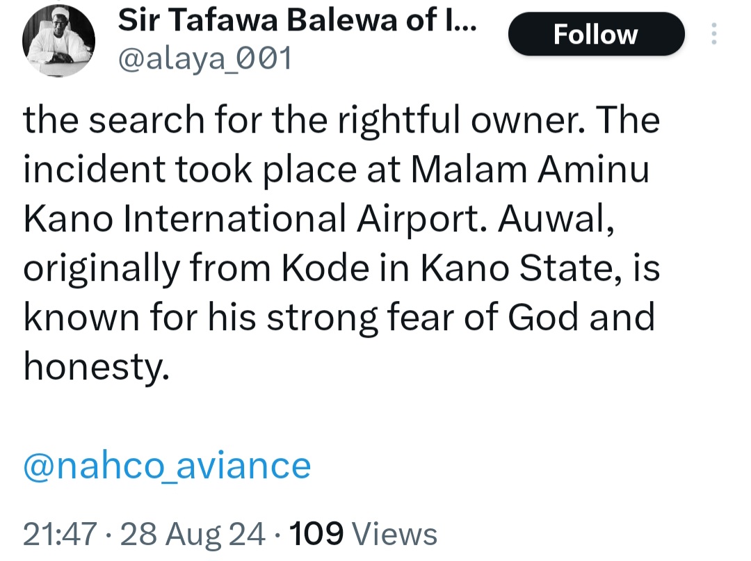 Kano airport cleaner returns ,000 found in aircraft