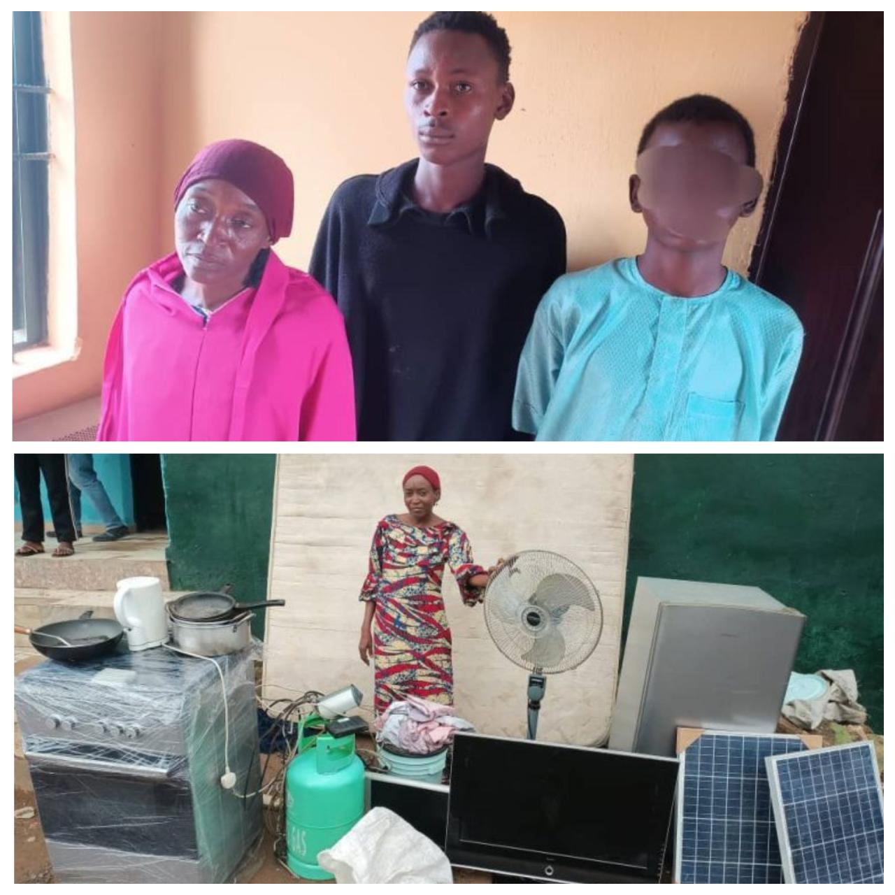 Woman and her two sons arrested for housebreaking, theft in Nasarawa