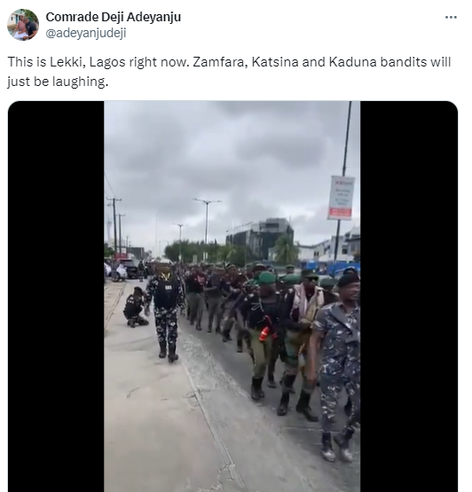 Bandits in Zamfara, Katsina and Kaduna will just be laughing- Lawyer/activist, Deji Adeyanju, reacts to video of police in show of force in Lekki, Lagos