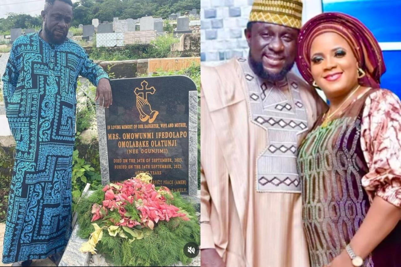 Actor Lekan Olatunji Pens Emotional Tribute to Late Wife on Her First Remembrance as He Visits Her Graveside