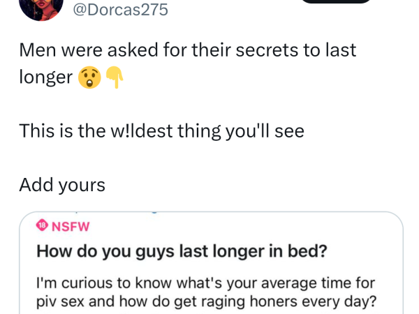 Men give surprising answers after they were asked for their secrets to l@st longer in b3d