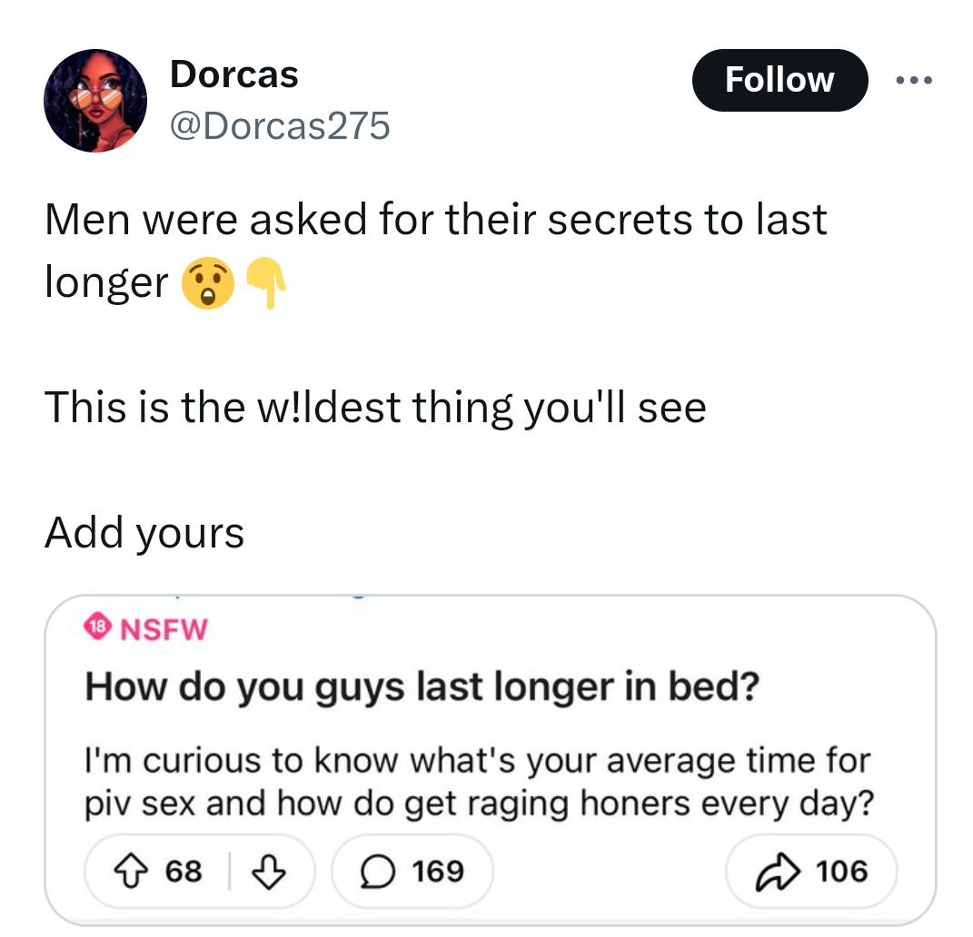 Men give surprising answers after they were asked for their secrets to l@st longer in b3d