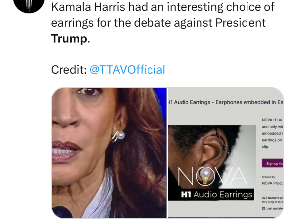 #U.S.Debate2024: Kamala Harris accused of cheating by wearing ‘earpiece’ earrings during debate with Trump