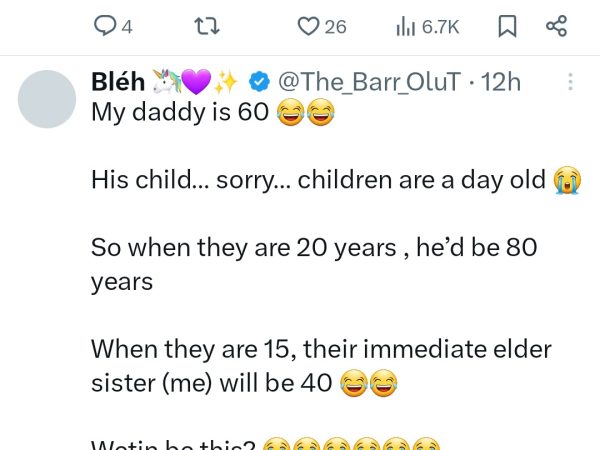 “Wetin be this?” Lawyer says as she reveals her 60-year-old dad just welcomed twins