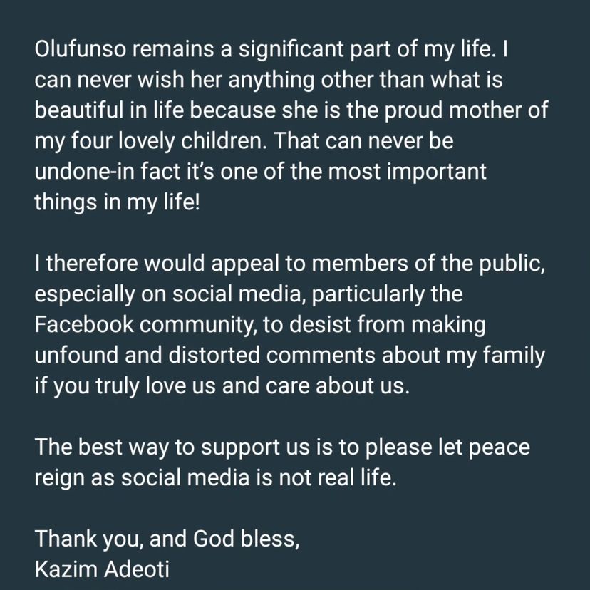 Mercy Aigbe?s husband, Kazim Adeoti, speaks on why he did not celebrate his first wife, Olufunsho, on social media