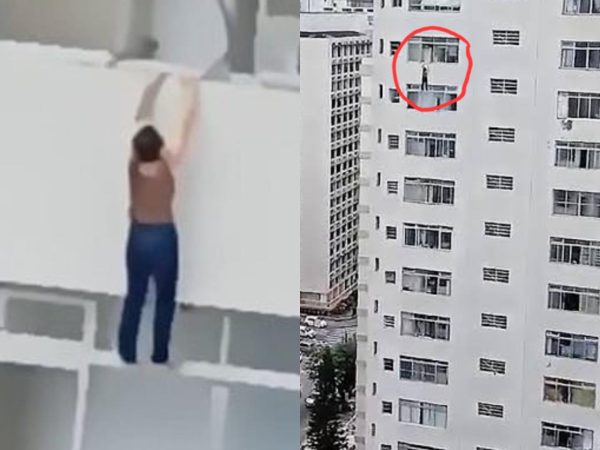 Cleaner left dangling from 16th-floor window after she slipped while cleaning (video)