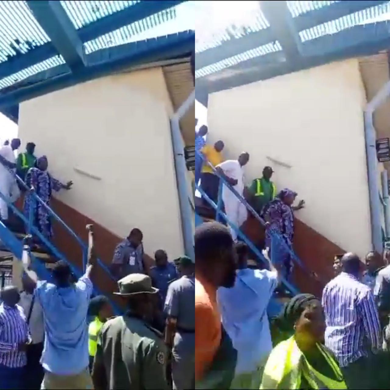 “Ole” port workers chant as “retired” female customs officer leaves office “on final day” (video)