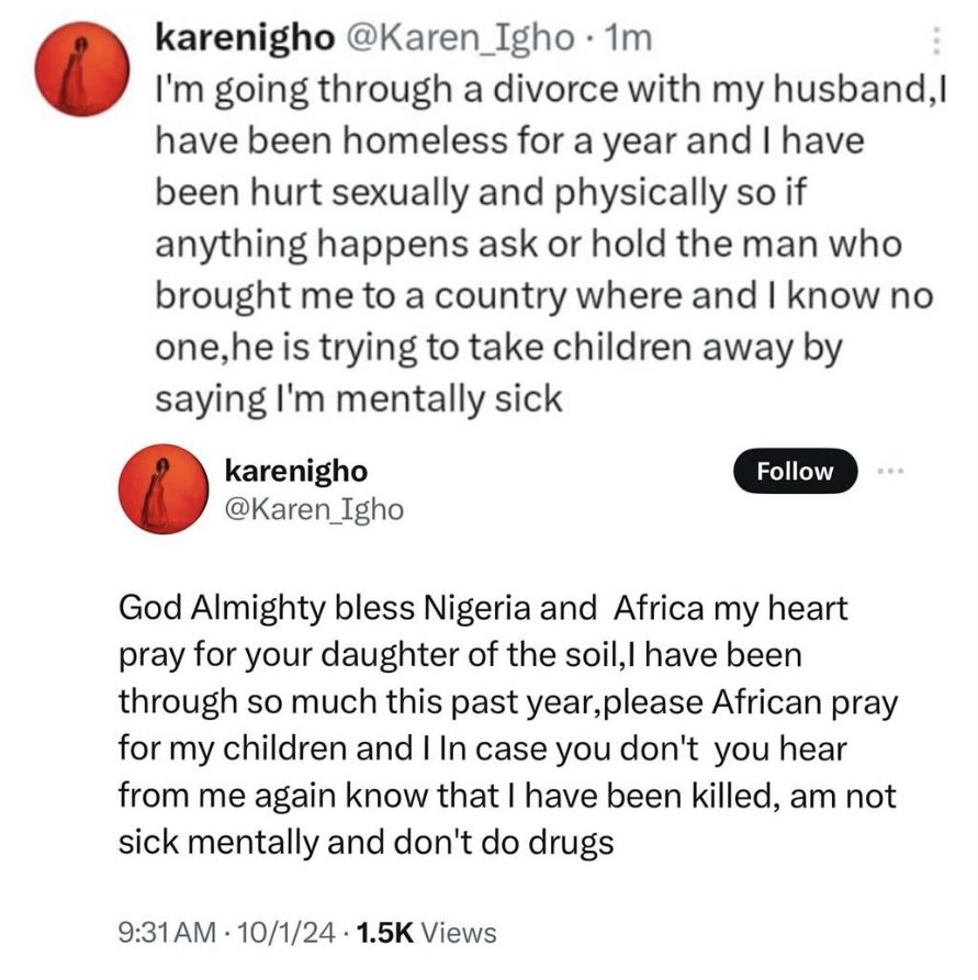 I?m going through a divorce with my husband and he is trying to take the children away by saying I?m mentally sick - BBA winner, Karen Igho cries out