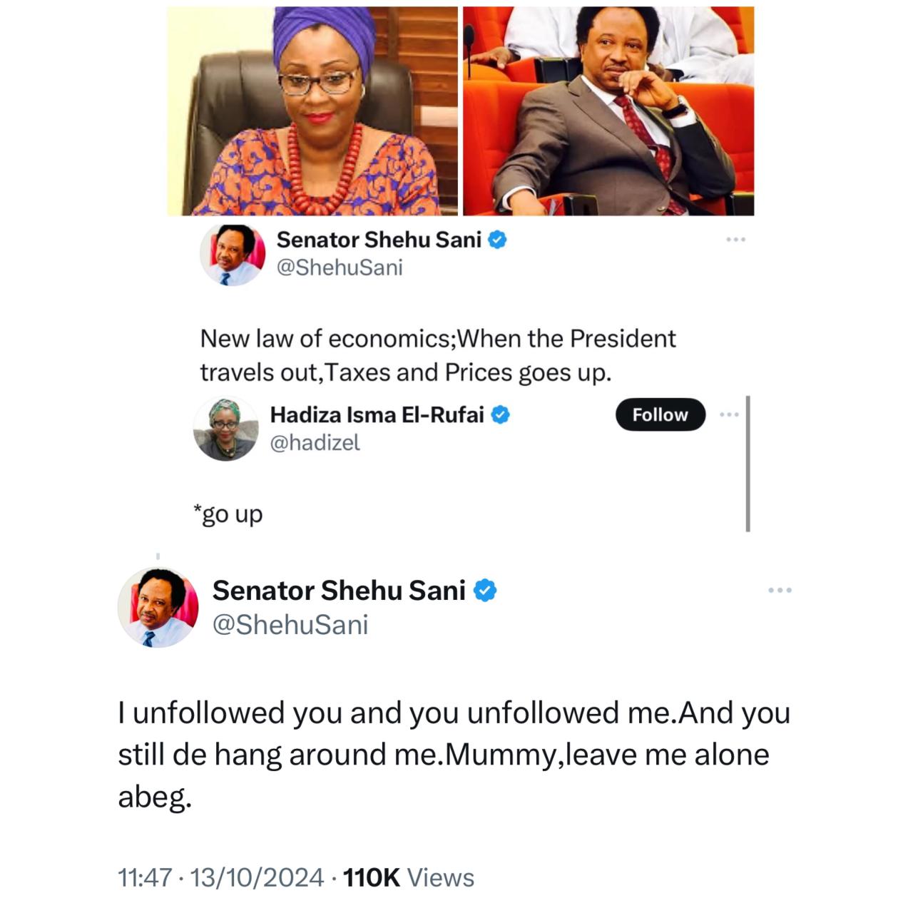Senator Shehu Sani replies former Kaduna first lady, Hadiza El-Rufai, hours after she corrected his English on X