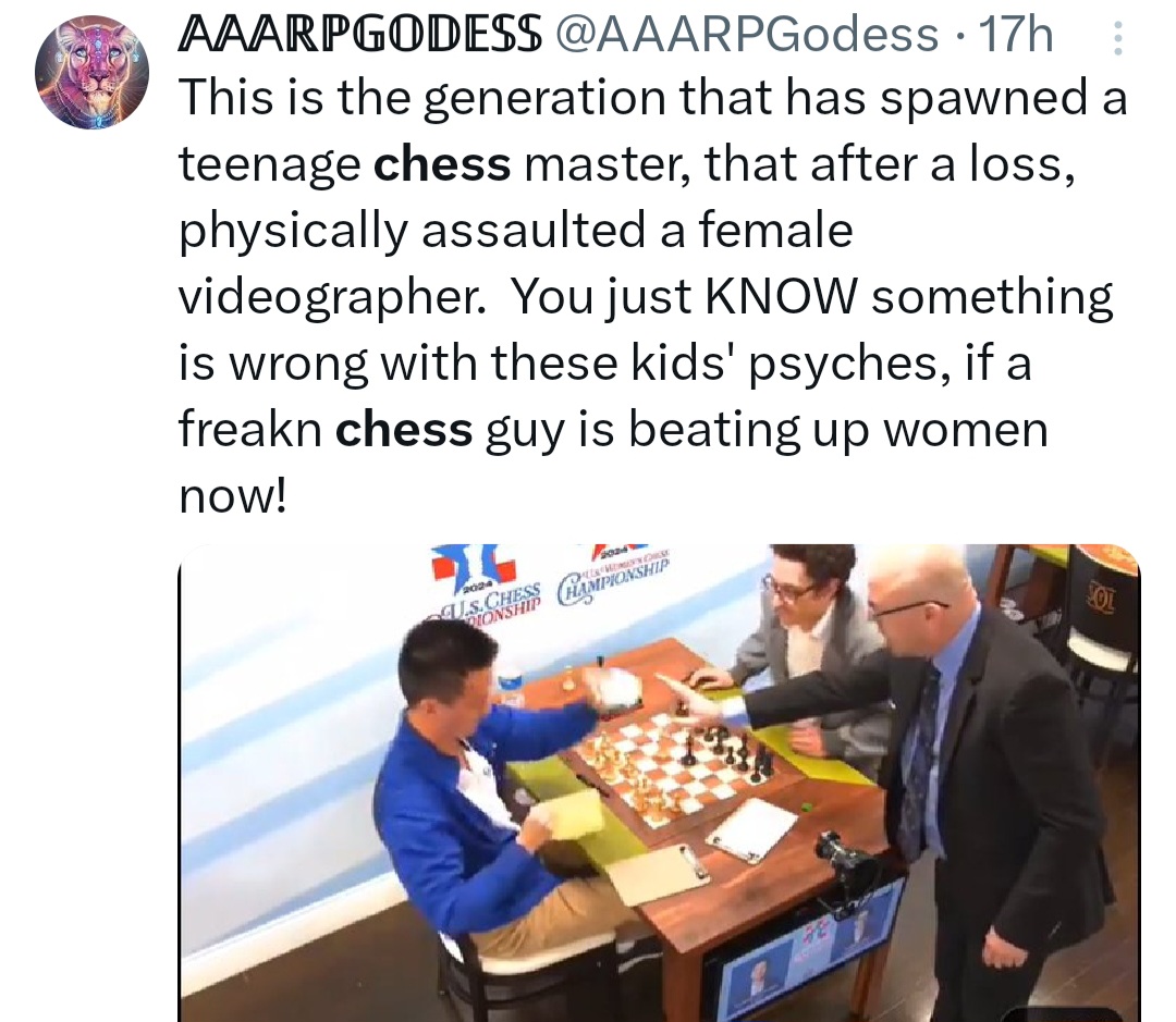 Chess grandmaster angrily punches female videographer after he lost to opponent