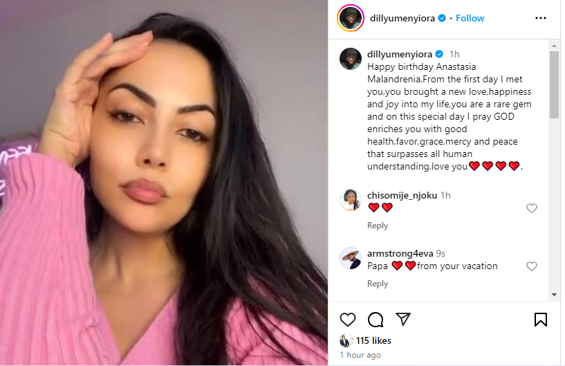 ?From the first day I met you, you brought a new love, happiness and joy into my life?- businessman, Dilly Umenyiora, celebrates his woman, Anastasia, as she turns a year older