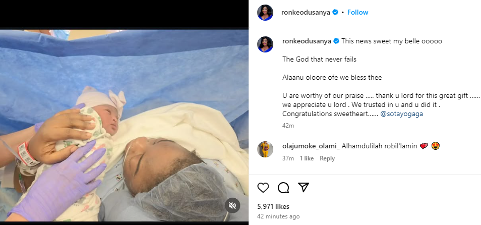 Actress Sotayo Gaga welcomes first child