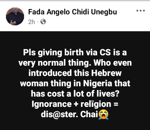 CS delivery is very normal. Hebrew woman thing has cost a lot of lives - Catholic priest writes