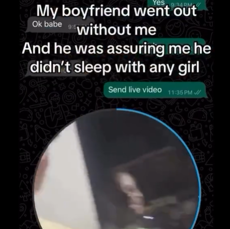 Lady shares video of how her boyfriend kept reassuring her he’s not cheating while out with a friend