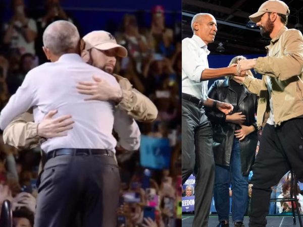 Watch Barack Obama rap Eminem’s ‘Lose Yourself’ at Kamala Harris’ rally in front of the rapper (video)