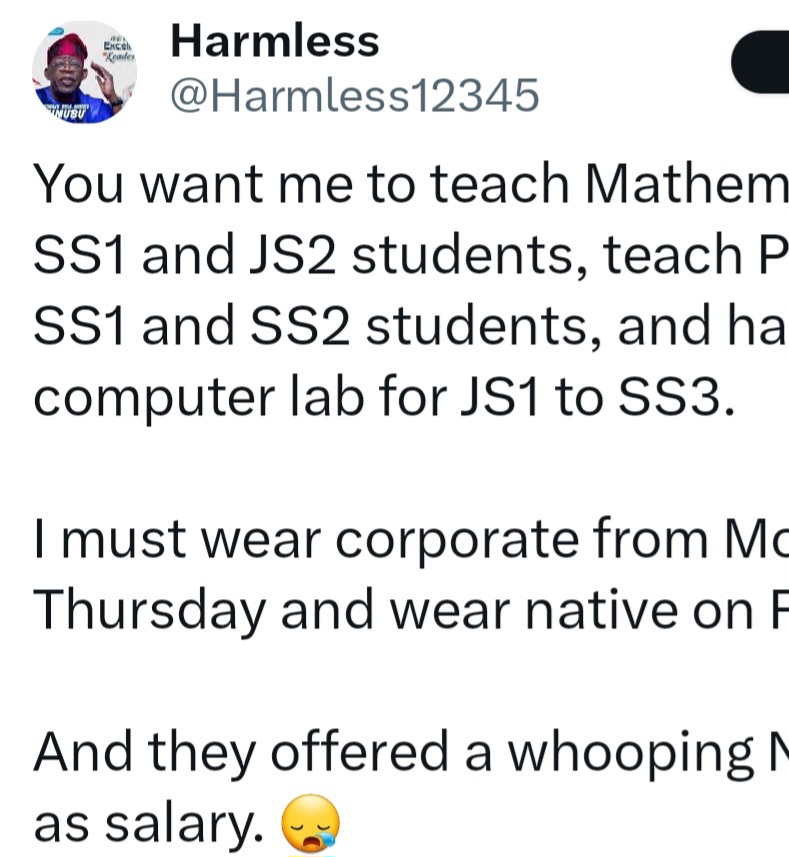 Man reveals salary he was offered to teach three different subjects to multiple classes while adhering to a strict dress code