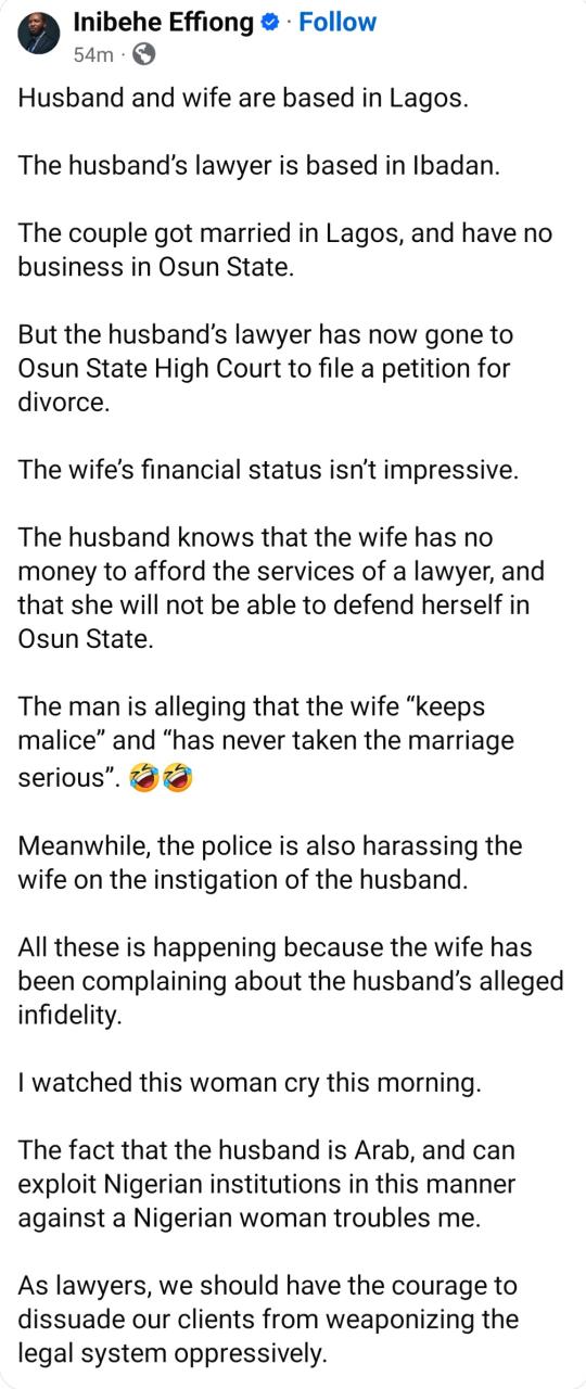 As lawyers, we should dissuade our clients from weaponizing the legal system oppressively ? Lawyer writes as he shares how man is frustrating estranged wife amid divorce