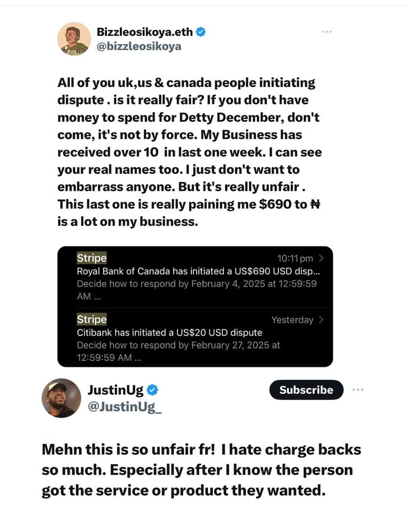 IJGB?s accused of demanding chargebacks from their banks after returning home following detty December in Nigeria