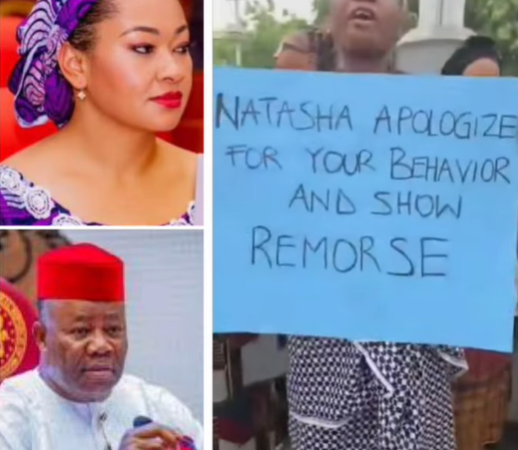 Leave our son alone – Akwa Ibom women stage protest against Natasha Akpoti-Uduaghan over the sexual harassment allegation against Godswill Akpabio