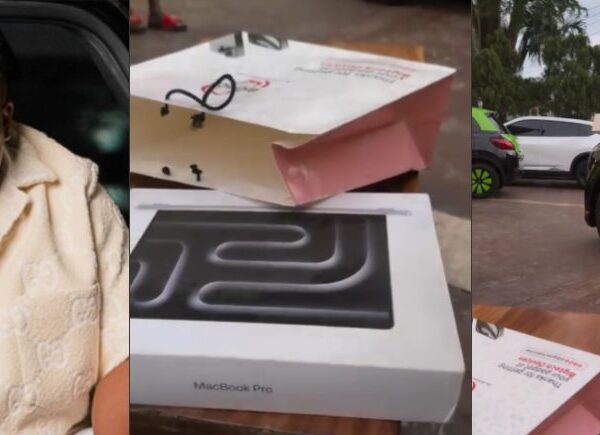 Cubana Chiefpriest Flaunts Macbook Gift to His Son